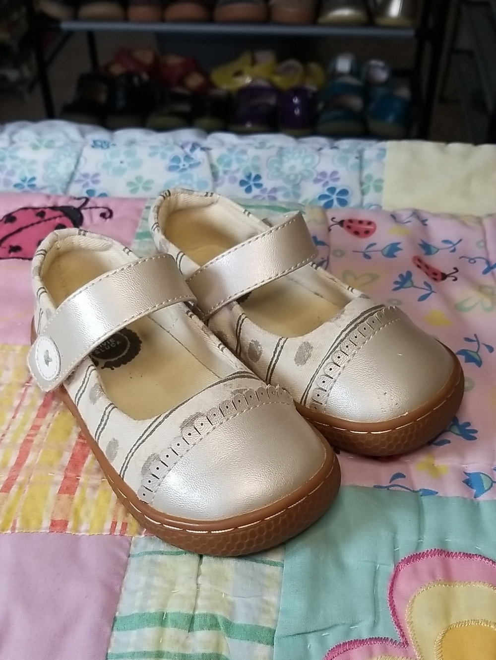 Livie & Luca Cream Metallic Mary Jane Shoes with Strap Size 7